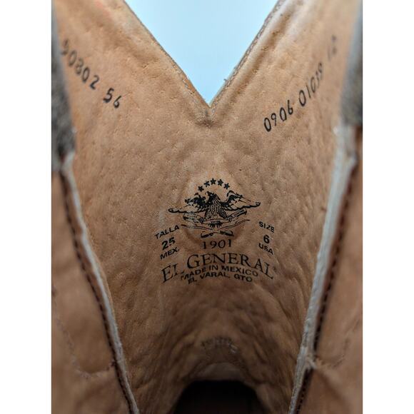 El General Cowboy Boots Mens Size 6 White Exotic Leather Croc Tail Embroidered - Picture 4 of 4